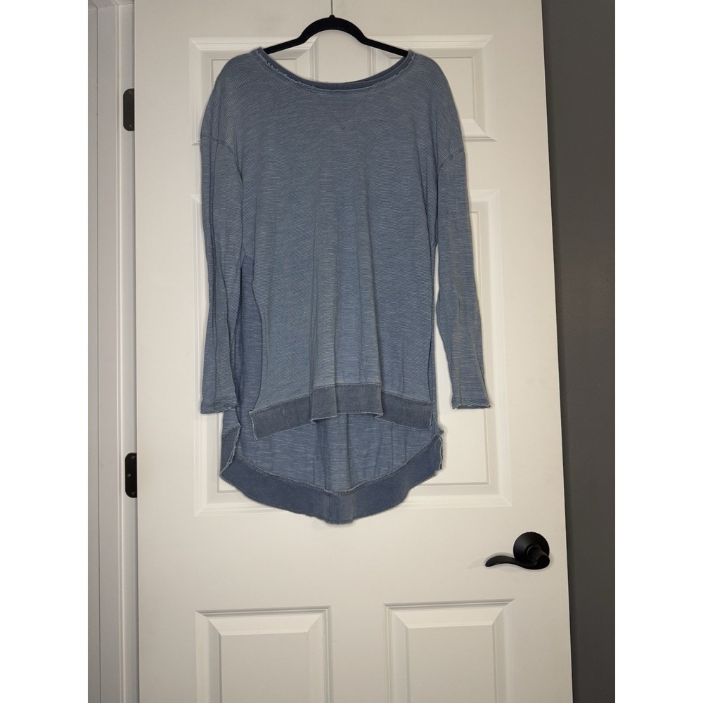 Z Supply Long Sleeve Oversized Tunic High Low Hem XS Blue White Striped